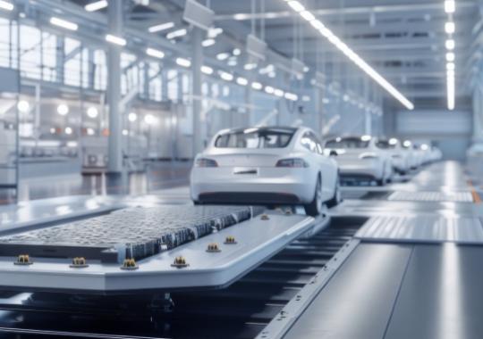 Linea di produzione auto elettriche: innovazione, tecnologia avanzata, futuro sostenibile, energia pulita.